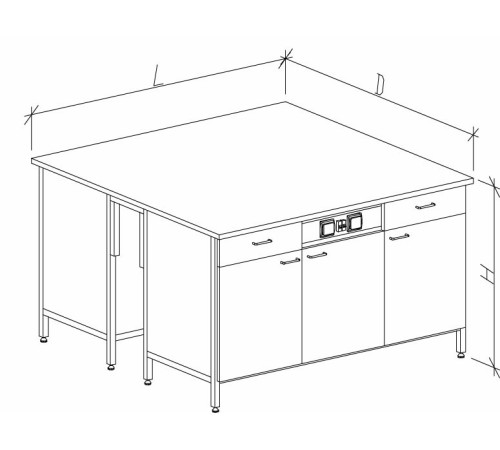 Стол-тумба островной на основе столов-тумб металлических с дверками, ящиками и розетками 1500 СТОw-М с/я.р.