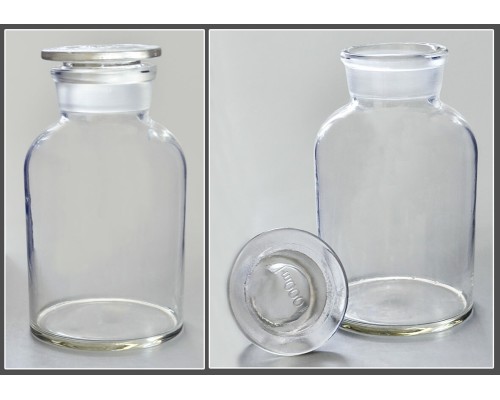 Склянка лабораторная 1000 мл из светлого стекла с широкой горловиной и притертой пробкой, уп.6 /24 шт