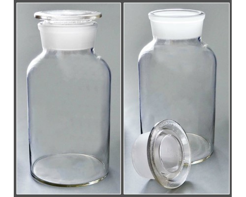 Склянка лабораторная 5000 мл из светлого стекла с широкой горловиной и притертой пробкой, уп.1/6 шт