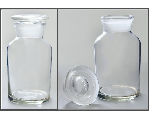 Склянка лабораторная 250 мл из светлого стекла с широкой горловиной и притертой пробкой, уп.6 шт. / кор. 72 шт.