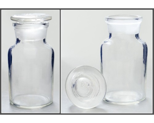 Склянка лабораторная 125 мл из светлого стекла с широкой горловиной и притертой пробкой, уп.12 /72 , 48 шт