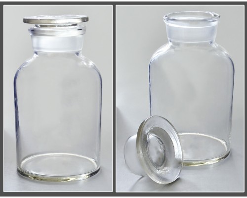 Склянка лабораторная 500 мл из светлого стекла с широкой горловиной и притертой пробкой, уп.6 /48 шт