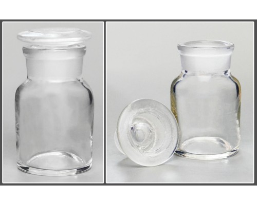 Склянка лабораторная 30 мл из светлого стекла с широкой горловиной и притертой пробкой, уп.12/144 шт