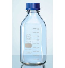 Бутыль DURAN Group 500 мл, GL45, квадратная, с крышкой и сливным кольцом, бесцветное стекло