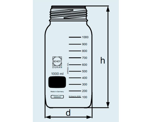 Бутыль DURAN Group 2000 мл, GLS80, широкогорлая, без крышки и сливного кольца, бесцветное стекло