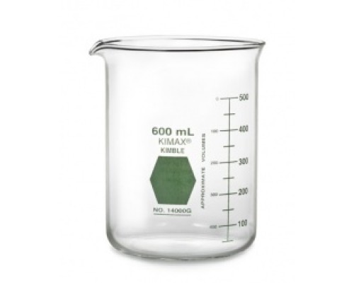 Стакан Гриффина Kimble Colorware 1000 мл, низкий, с зеленой градуировкой, с носиком, стекло (Артикул 14000G-1000)