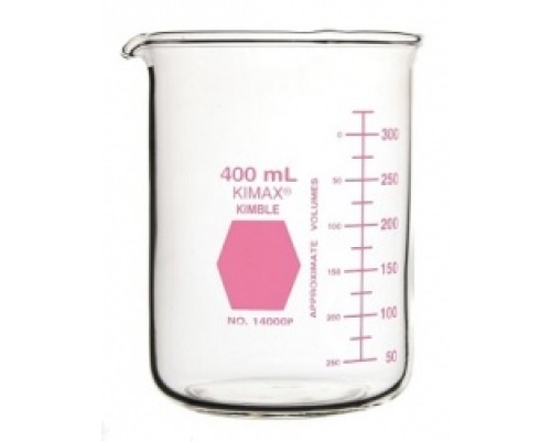Стакан Гриффина Kimble Colorware 100 мл, низкий, с розовой градуировкой, с носиком, стекло (Артикул 14000P-100)